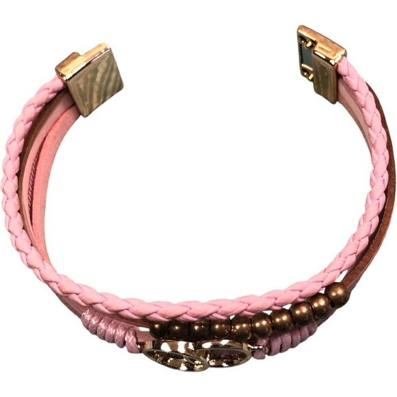 Designer Pink and Gold Interlocked Rings Braided Multi-strand Bracelet - Picture 7 of 7